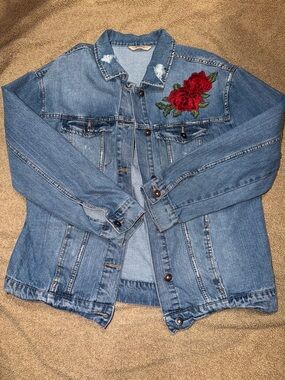Highway Jeans Light Blue Denim Jacket with Red Rose Patch